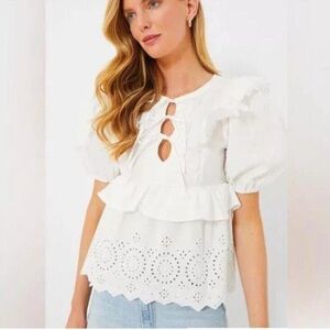 NWT Moon River White Ruffle Eyelet Top Size